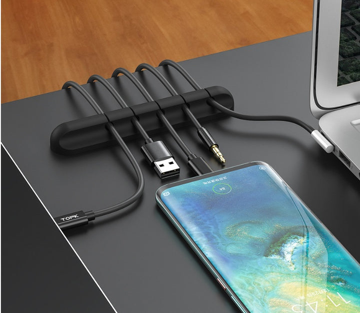 Enrolador de cabo usb de silicone, organizador de cabos de mesa