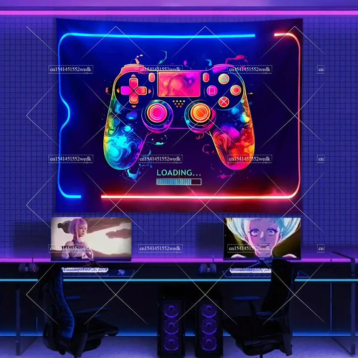 Blacklight Gaming Tapestry UV Reactive Game Controller Neon Tapestrys For Boys Glow In The Dark Tapestry Aesthetic Room Decor