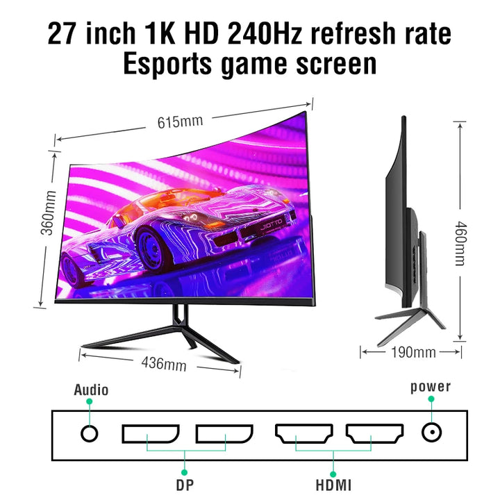 Anmite 27 "FHD 240 Hz Curvo Monitor de Computador para Jogos HDR USB-C FHD [1920 x 1080] 240 HZ PCHDMI Tela ultrafina