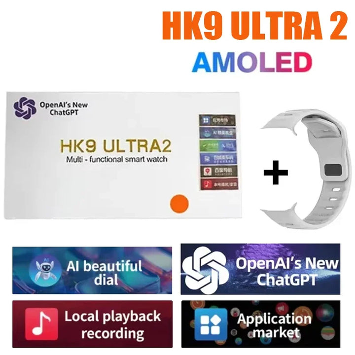 Novo Hk9 ultra2 max chamada bluetooth relógio inteligente masculino tela hd chatgpt