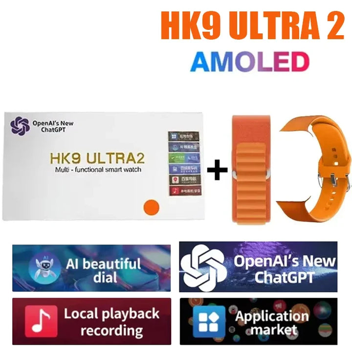 Novo Hk9 ultra2 max chamada bluetooth relógio inteligente masculino tela hd chatgpt