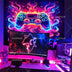 Blacklight Gaming Tapestry UV Reactive Game Controller Neon Tapestrys For Boys Glow In The Dark Tapestry Aesthetic Room Decor