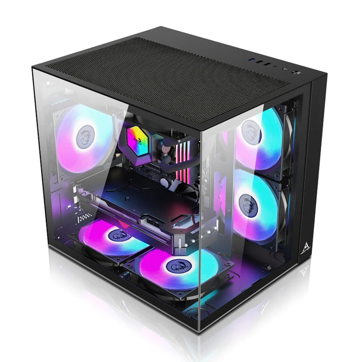 torres M-Atx com gabinete de vidro temperado para resfriamento RGB para gabinete de computador com ventilador