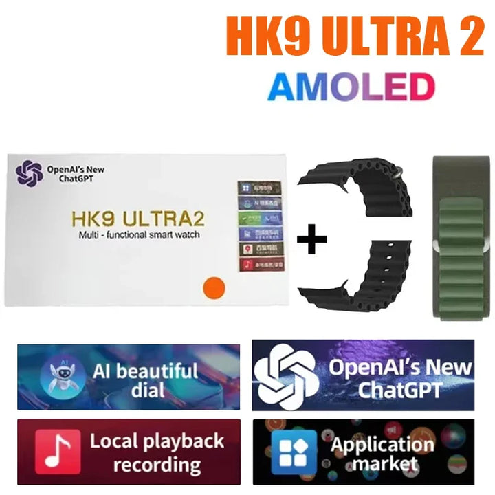 Novo Hk9 ultra2 max chamada bluetooth relógio inteligente masculino tela hd chatgpt