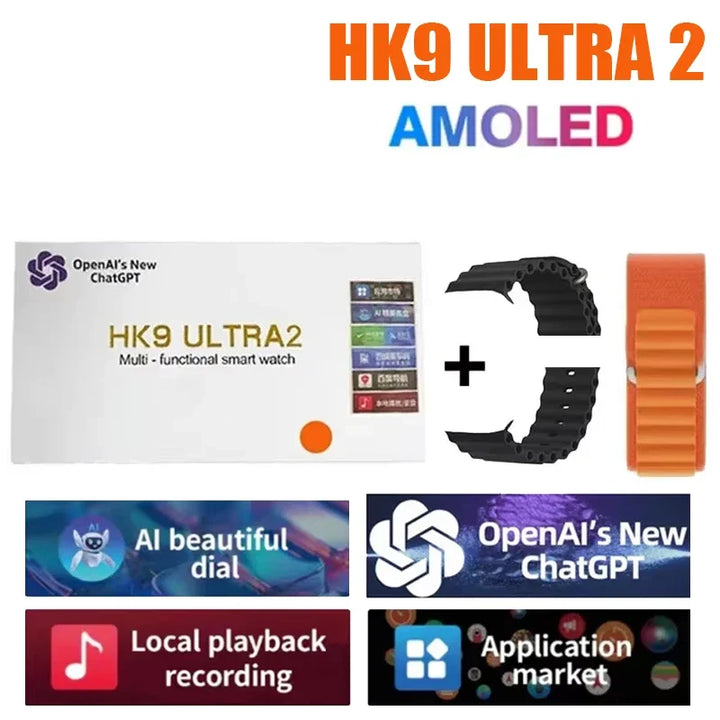 Novo Hk9 ultra2 max chamada bluetooth relógio inteligente masculino tela hd chatgpt