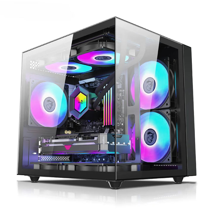 torres M-Atx com gabinete de vidro temperado para resfriamento RGB para gabinete de computador com ventilador