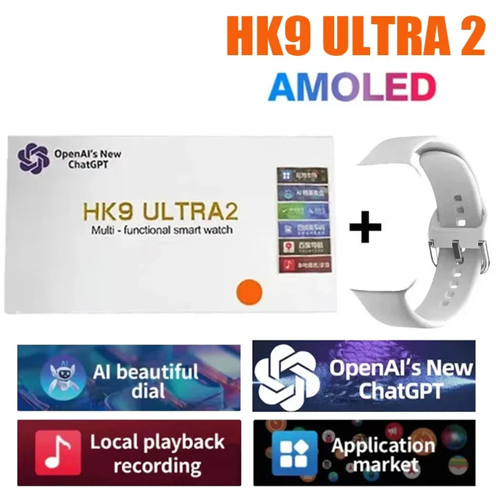 Novo Hk9 ultra2 max chamada bluetooth relógio inteligente masculino tela hd chatgpt