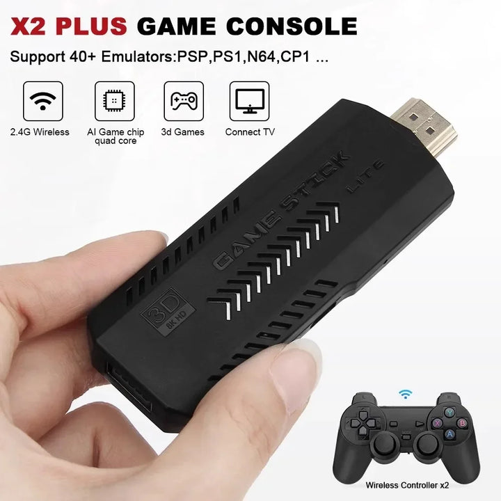 Novo x2 plus jogo vara 4k hd console de jogos de vídeo 2.4g duplo controlador sem fio jogo vara para n64/psp/ps1/gba