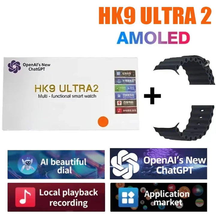 Novo Hk9 ultra2 max chamada bluetooth relógio inteligente masculino tela hd chatgpt