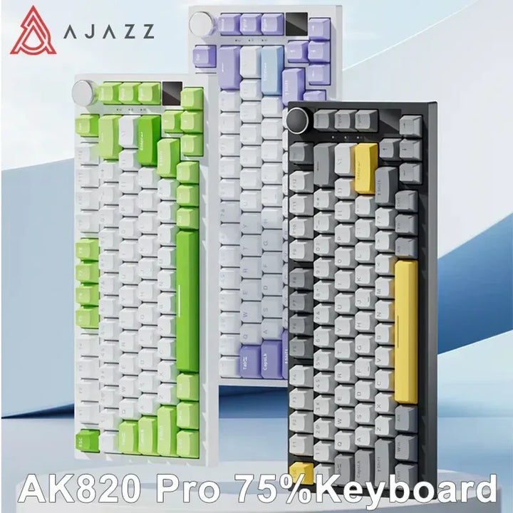 Ajazz Ak820 Mechanical Keyboard Customized Wired/Three-Mode Hot Swapsoft Gasket Structure Optional Rgb Backlit 75% Portable