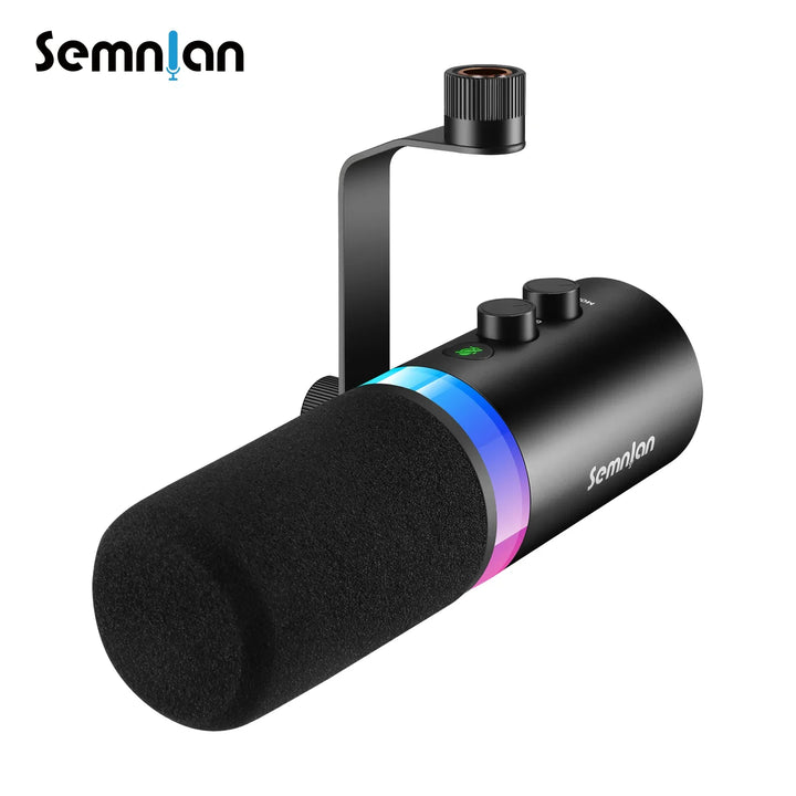 SEMNLAN USB/XLR Dynamic Microphone Touch-mute Headphone Jack&Volume Control,for Youtube PC Game Sound Card Recording Metal -LM20