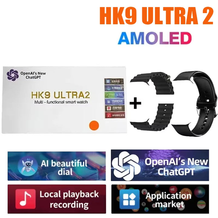 Novo Hk9 ultra2 max chamada bluetooth relógio inteligente masculino tela hd chatgpt