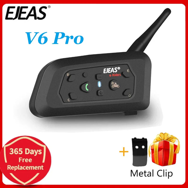 EJEAS V6 PRO+ Bluetooth Motorcycle Helmet Intercom Headset with 1200M BT Interphone Communicator for 6 Riders Waterproof