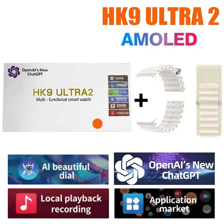 Novo Hk9 ultra2 max chamada bluetooth relógio inteligente masculino tela hd chatgpt