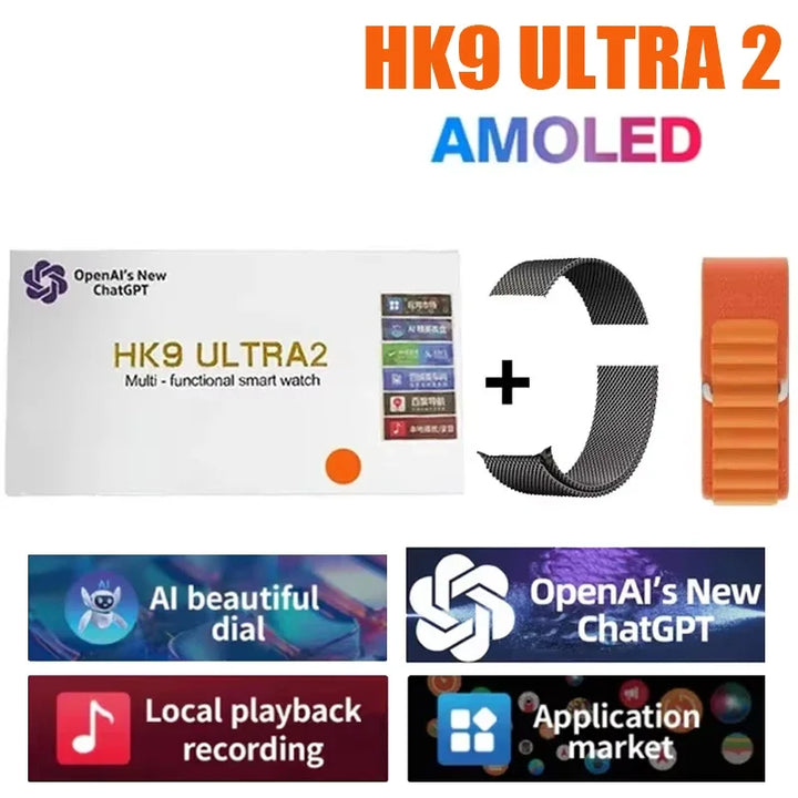 Novo Hk9 ultra2 max chamada bluetooth relógio inteligente masculino tela hd chatgpt