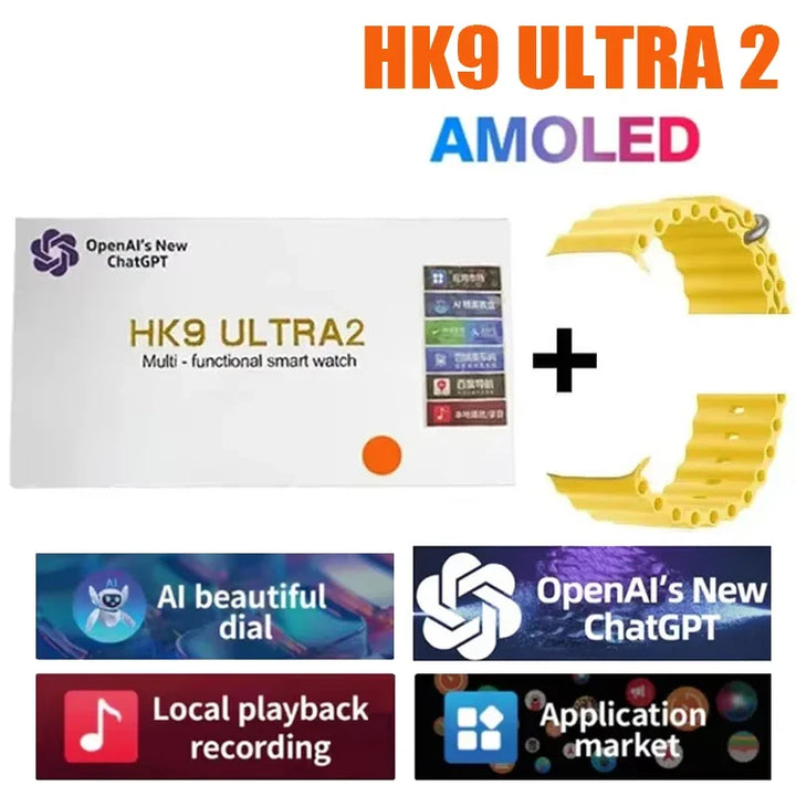 Novo Hk9 ultra2 max chamada bluetooth relógio inteligente masculino tela hd chatgpt