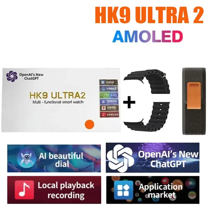 Novo Hk9 ultra2 max chamada bluetooth relógio inteligente masculino tela hd chatgpt