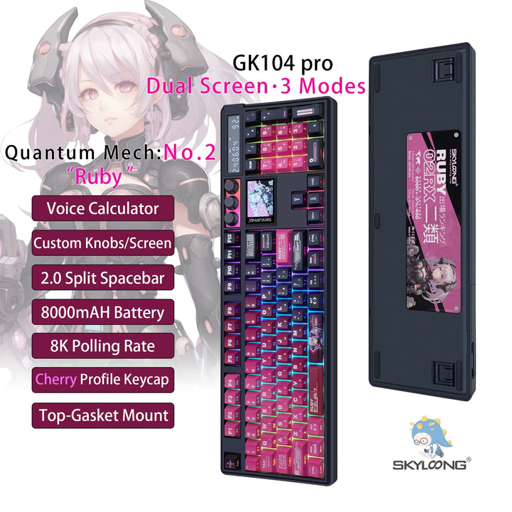 SKYLOONG GK104 Pro Full-Size 3-Mode Wireless Mechanical Keyboard with 3.0 Screen 3 Knobs Hot-Swappable Silent Switch PBT keycaps