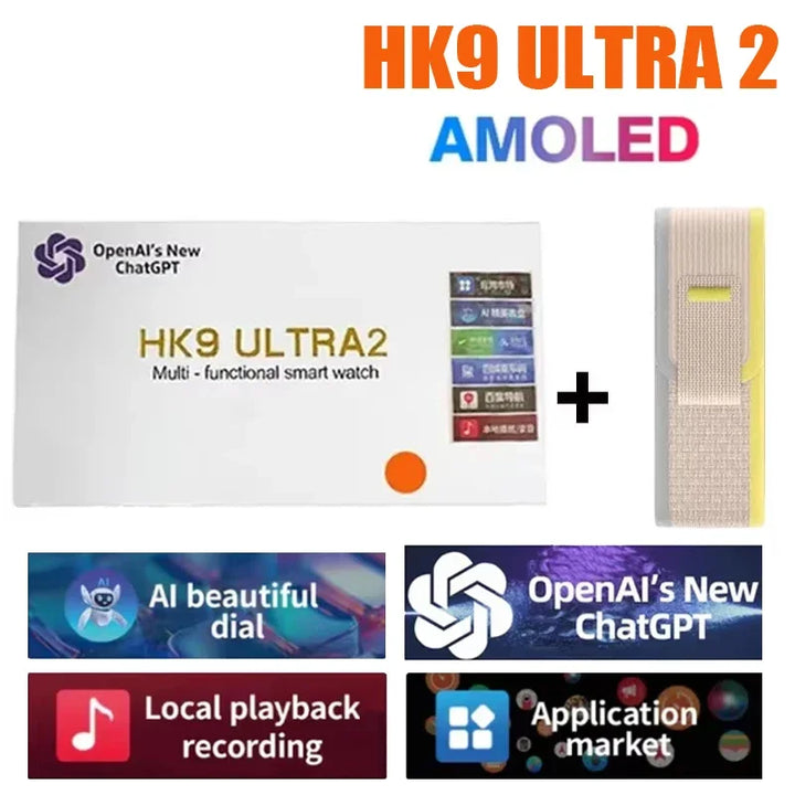 Novo Hk9 ultra2 max chamada bluetooth relógio inteligente masculino tela hd chatgpt