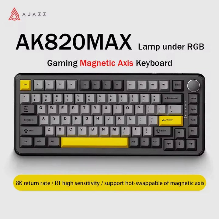 AJAZZ AK820MAX Mechanical Keyboard Magnetic Axis Wired/Wireless Tri-Mode 81 KEY Hot-swappable Gasket Structure With 0.85" Screen