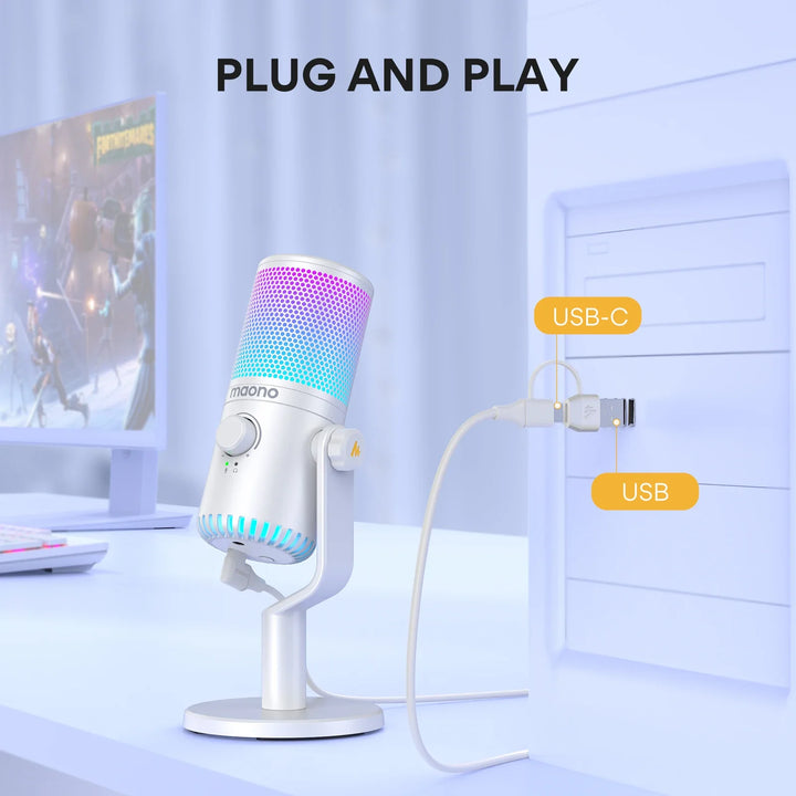 Maono DM30 RGB USB Microphone RGB Gaming Microphone Computer Mic USB Gaming Mic with Mic Gain and RGB Lighting for PC,Phone