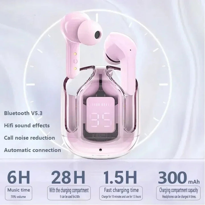 TWS Wireless Bluetooth Earphone Noise Canceling HiFi Stereo Sport Headphones with Digital Display Transparent Charging Case