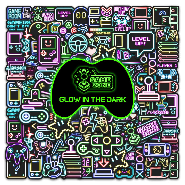 51pcs Neon Glow in The Dark Video Game Stickers, Pack for Boys Water Bottles Luggage Vinyl Waterproof Stickers for Teens