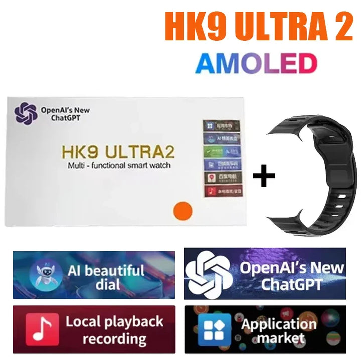 Novo Hk9 ultra2 max chamada bluetooth relógio inteligente masculino tela hd chatgpt