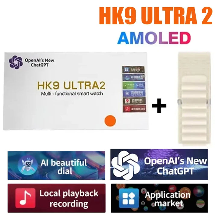 Novo Hk9 ultra2 max chamada bluetooth relógio inteligente masculino tela hd chatgpt