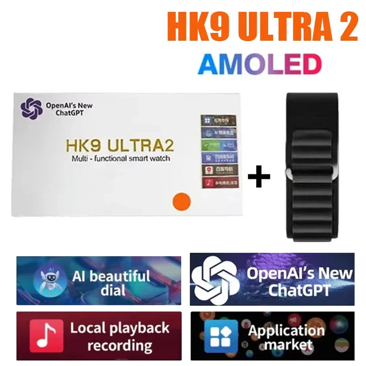 Novo Hk9 ultra2 max chamada bluetooth relógio inteligente masculino tela hd chatgpt