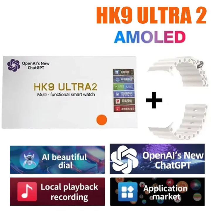 Novo Hk9 ultra2 max chamada bluetooth relógio inteligente masculino tela hd chatgpt