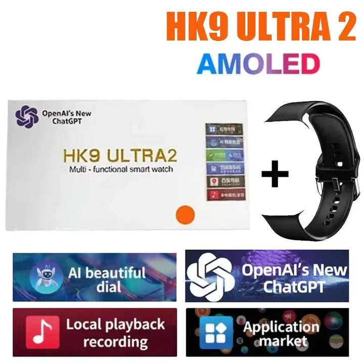 Novo Hk9 ultra2 max chamada bluetooth relógio inteligente masculino tela hd chatgpt