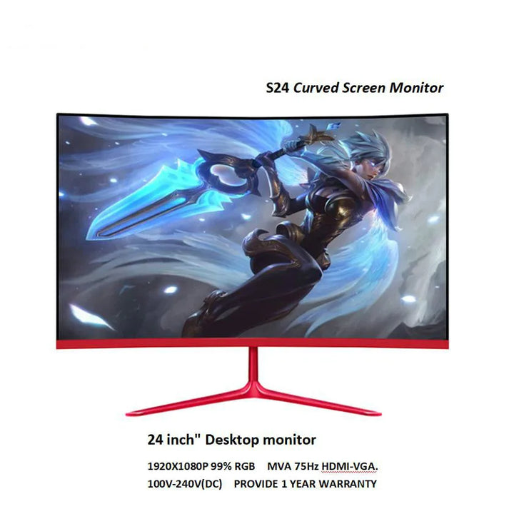 Monitor curvado de 24/27 polegadas, 75hz, competição de jogos, 23.8 "mva, tela de exibição de computador, entrada hdd completa