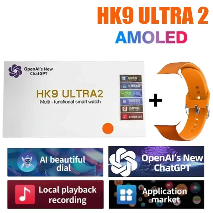 Novo Hk9 ultra2 max chamada bluetooth relógio inteligente masculino tela hd chatgpt