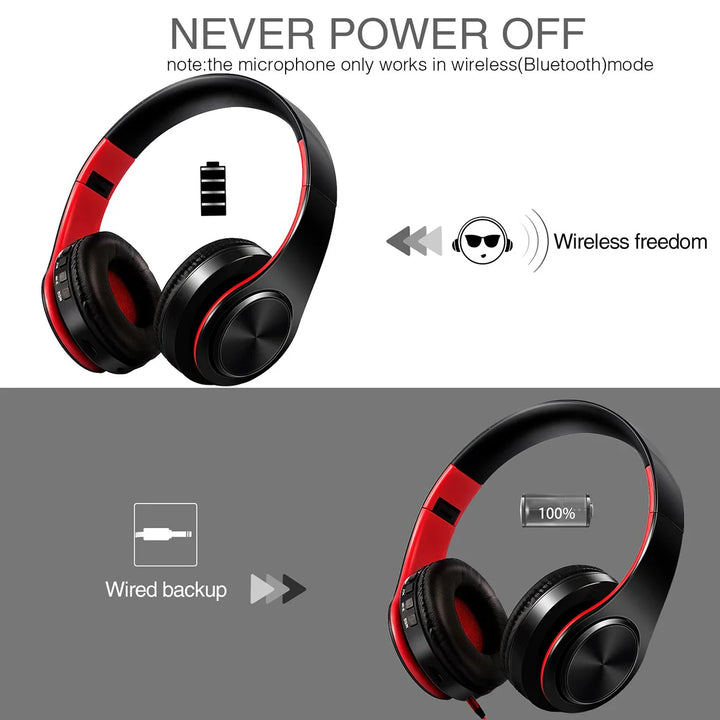 Wireless Bluetooth Headphones Stereo Headset Music Sports Overhead Earphone with Mic for Smart Phone TV PC Tablet