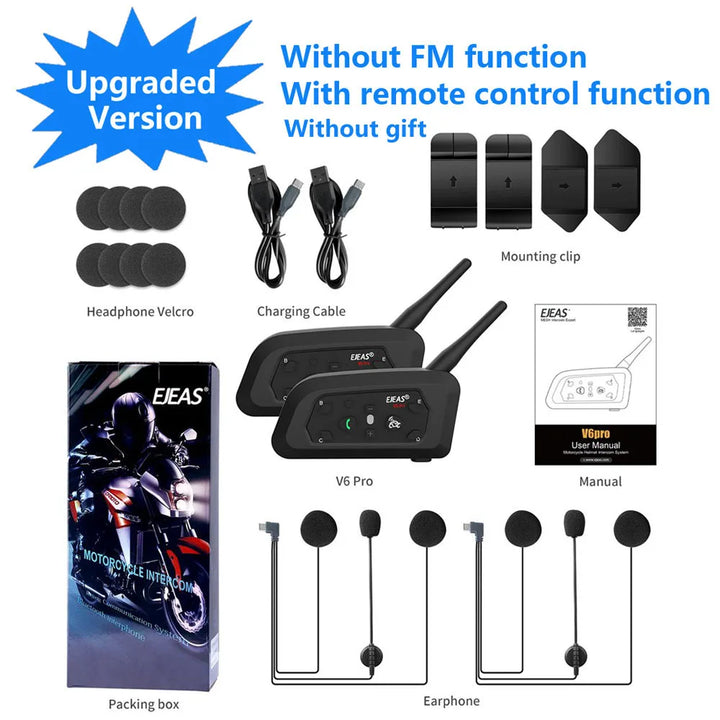 EJEAS V6 PRO+ Bluetooth Motorcycle Helmet Intercom Headset with 1200M BT Interphone Communicator for 6 Riders Waterproof