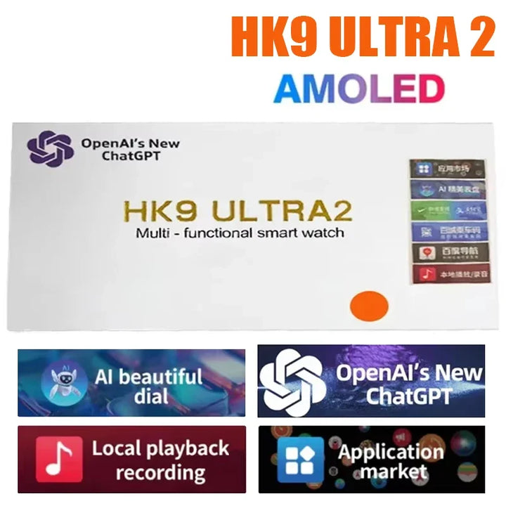 Novo Hk9 ultra2 max chamada bluetooth relógio inteligente masculino tela hd chatgpt