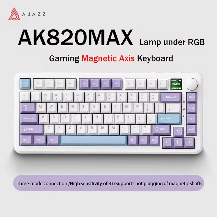 AJAZZ AK820MAX Mechanical Keyboard Magnetic Axis Wired/Wireless Tri-Mode 81 KEY Hot-swappable Gasket Structure With 0.85" Screen