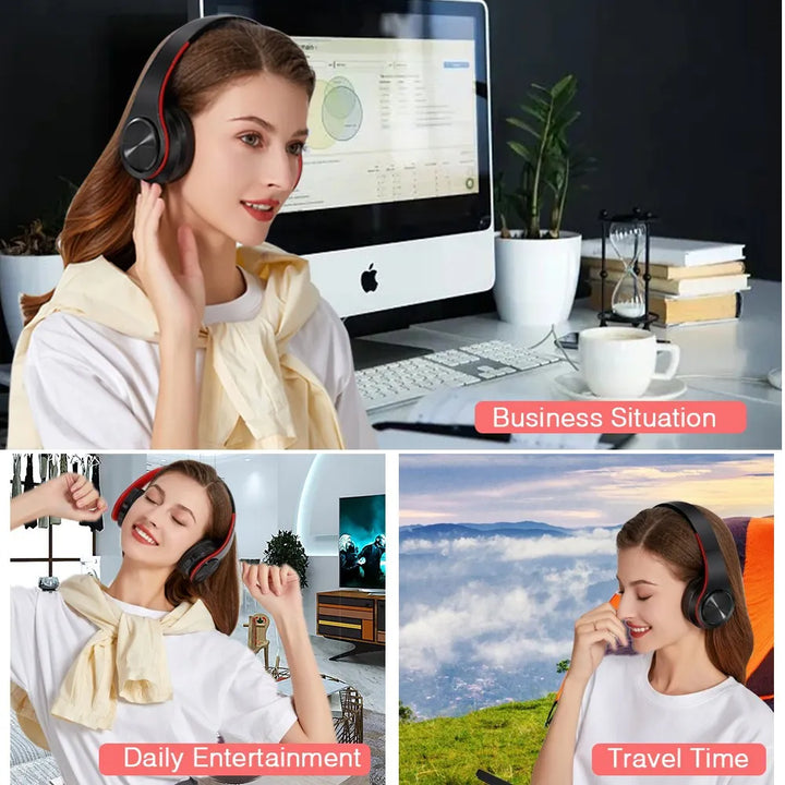 Wireless Bluetooth Headphones Stereo Headset Music Sports Overhead Earphone with Mic for Smart Phone TV PC Tablet