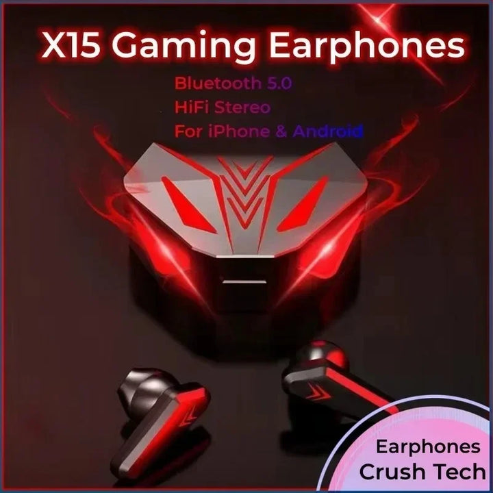 Fones de ouvido sem fio 65ms do Gamer de Bluetooth dos fones de ouvido de TWS X15